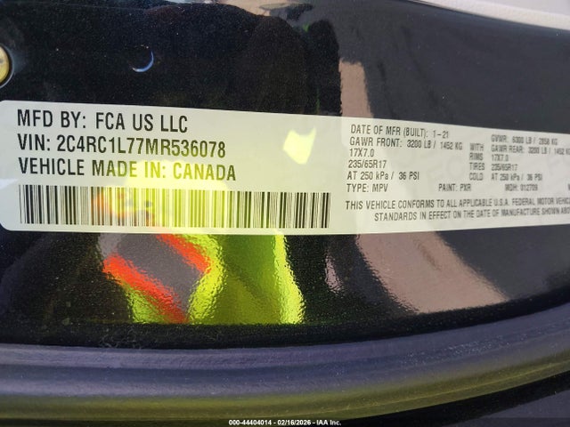 44404014 :رقم المزاد ، 2C4RC1L77MR536078 vin ، 2021 Chrysler Pacifica Hybrid Touring L مزاد بيع