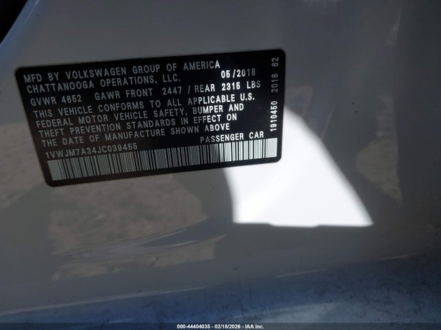 2018 VOLKSWAGEN PASSAT 1VWJM7A34JC039455 Photo 8