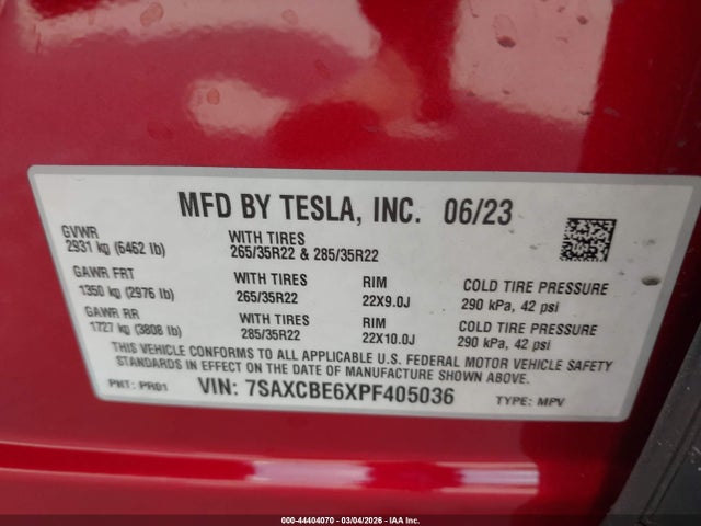 Aukcja sprzedaży 2023 Tesla Model X Plaid Tri Motor All-wheel Drive, vin: 7SAXCBE6XPF405036, numer aukcji: 44404070