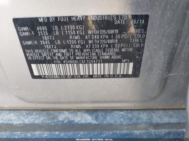 2015 SUBARU OUTBACK 4S4BSBLC6F3204731 Photo 8