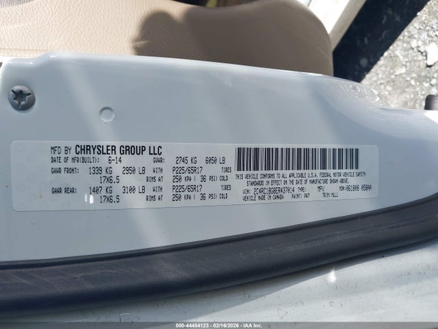 2014 Chrysler Town & Country Touring მანქანა იყიდება აუქციონზე, vin: 2C4RC1BG8ER437014, აუქციონის ნომერი: 44404123