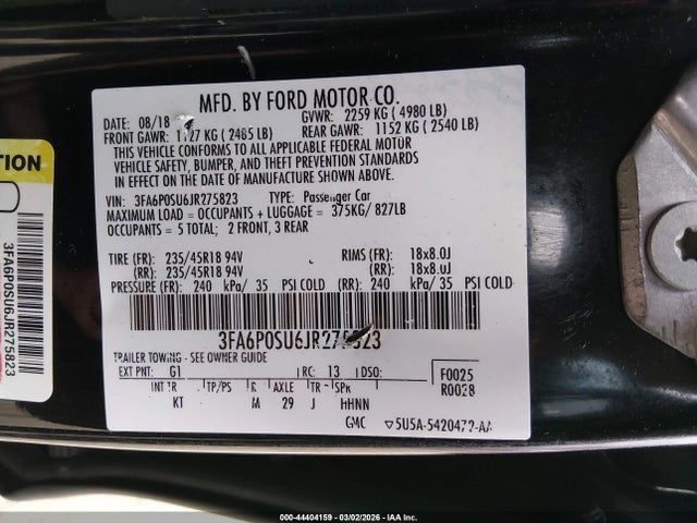 2018 FORD FUSION ENERGI 3FA6P0SU6JR275823 Photo 8