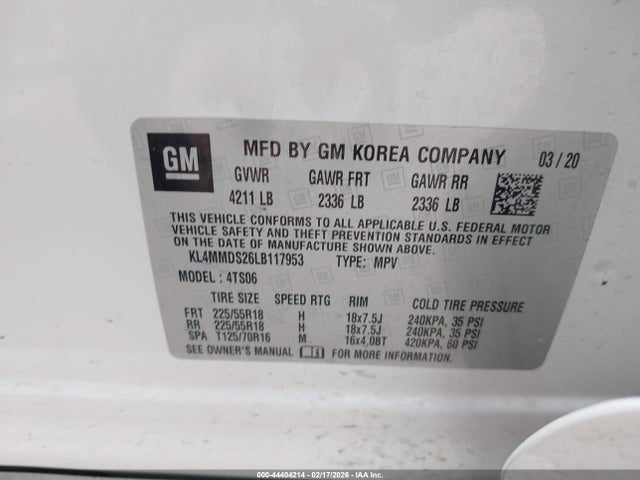 Aukcja sprzedaży 2020 Buick Encore Gx Fwd Select, vin: KL4MMDS26LB117953, numer aukcji: 44404214