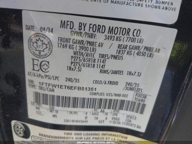 1FTFW1ET6EFB51351 Ford F-150 Xlt