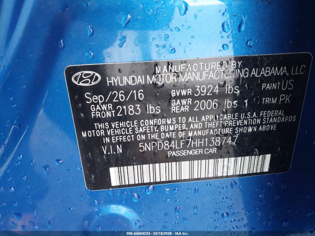 5NPD84LF7HH138747 Hyundai ELANTRA SE