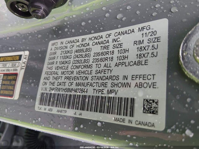 2HKRW1H58MH402644 Honda Cr-v 2wd Ex