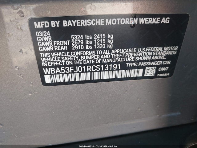 Auction sale of the 2024 Bmw 530i Xdrive, vin: WBA53FJ01RCS13191, lot number: 44404231