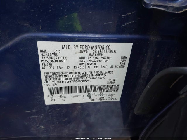 44404235 :رقم المزاد ، 2FMTK4G97FBC08771 vin ، 2015 Ford Edge Se مزاد بيع