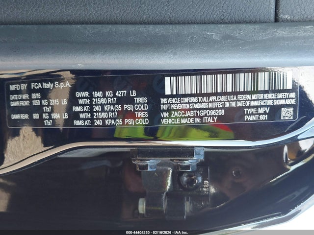 Продаж на аукціоні авто 2016 Jeep Renegade Latitude, vin: ZACCJABT1GPD96208, номер лоту: 44404250