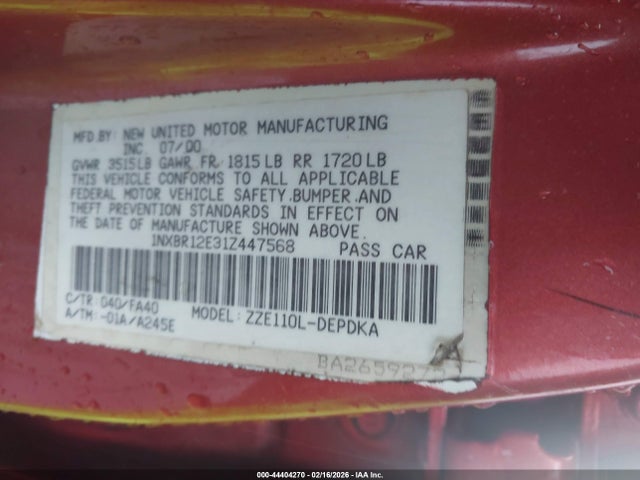 2001 TOYOTA COROLLA 1NXBR12E31Z447568 Photo 8