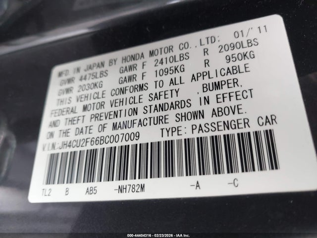 Aukcja sprzedaży 2011 Acura Tsx 2.4, vin: JH4CU2F66BC007009, numer aukcji: 44404316