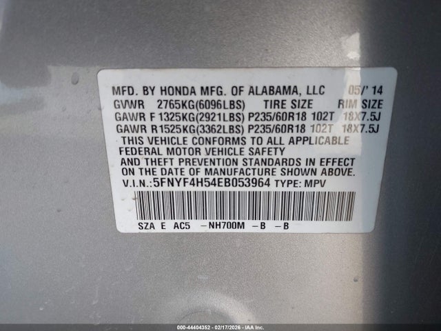 2014 HONDA PILOT 5FNYF4H54EB053964 Photo 8