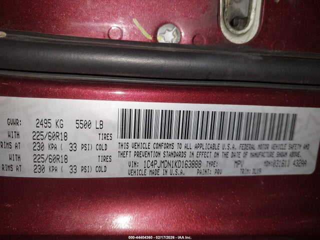 Продажа на аукционе авто 2019 Jeep Cherokee Limited 4x4, vin: 1C4PJMDN1KD163888, номер лота: 44404360
