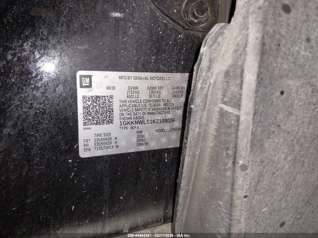 44404361 :رقم المزاد ، 1GKKNWLS1KZ108026 vin ، 2019 Gmc Acadia Slt-2 مزاد بيع