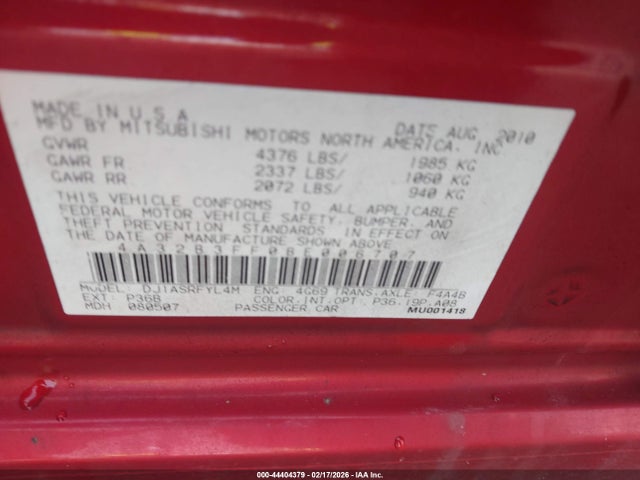 2011 MITSUBISHI GALANT 4A32B3FF0BE006707 Photo 8