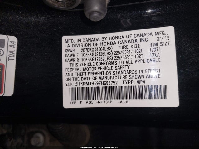 Honda CR-V EX 2015 2HKRM4H59FH683752 Image 9