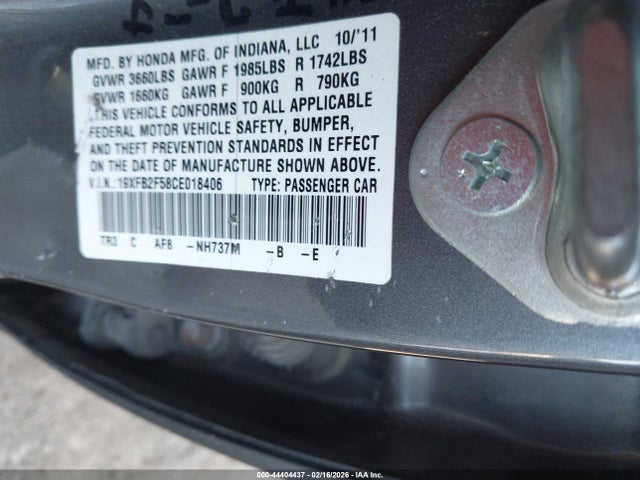 Aukcja sprzedaży 2012 Honda Civic Lx, vin: 19XFB2F58CE018406, numer aukcji: 44404437