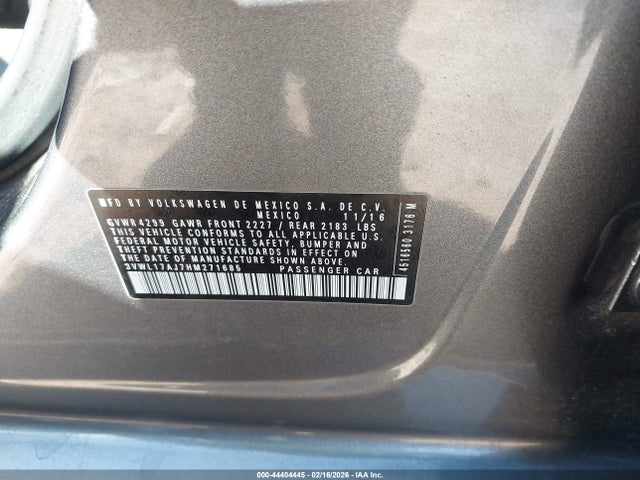Aukcja sprzedaży 2017 Volkswagen Jetta 1.8t Sel/1.8t Sel Premium, vin: 3VWL17AJ7HM271685, numer aukcji: 44404445