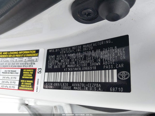 4T1K61AK9LU966918 Toyota CAMRY XSE