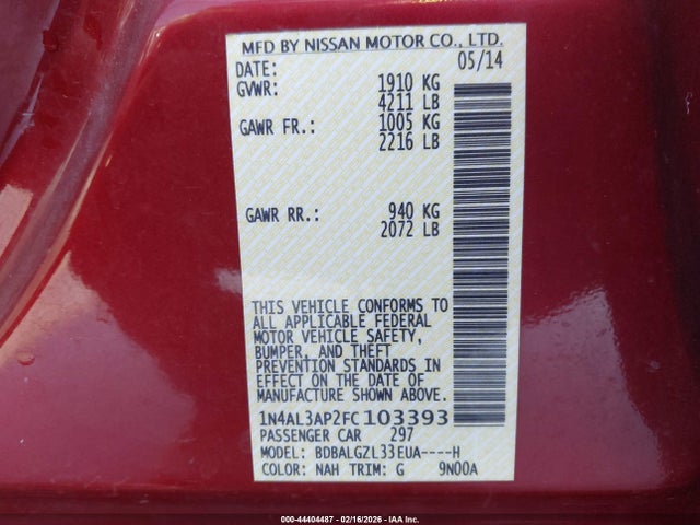 Nissan Altima 2.5 S 2015 1N4AL3AP2FC103393 Image 9