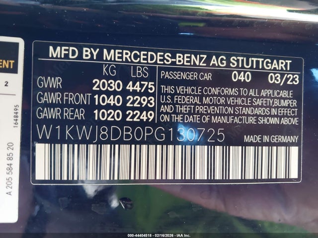 Auction sale of the 2023 Mercedes-benz C 300 Coupe, vin: W1KWJ8DB0PG130725, lot number: 44404518