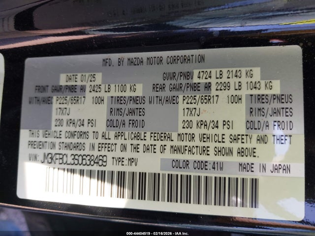 Aukcja sprzedaży 2025 Mazda Cx-5 2.5 S Preferred, vin: JM3KFBCL3S0638469, numer aukcji: 44404519