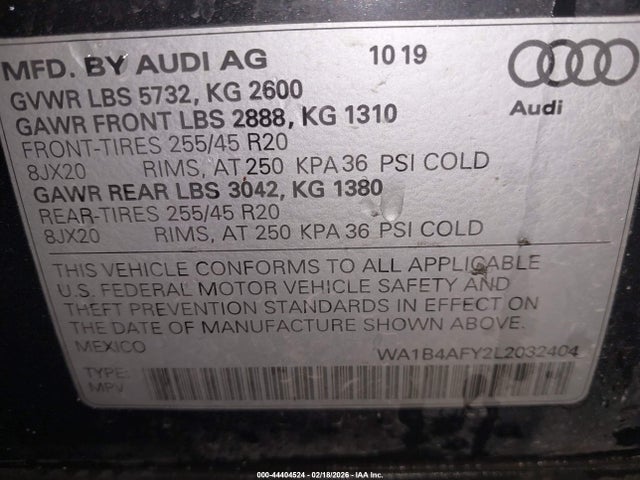 Aukcja sprzedaży 2020 Audi Sq5 Premium Plus Tfsi Quattro Tiptronic, vin: WA1B4AFY2L2032404, numer aukcji: 44404524