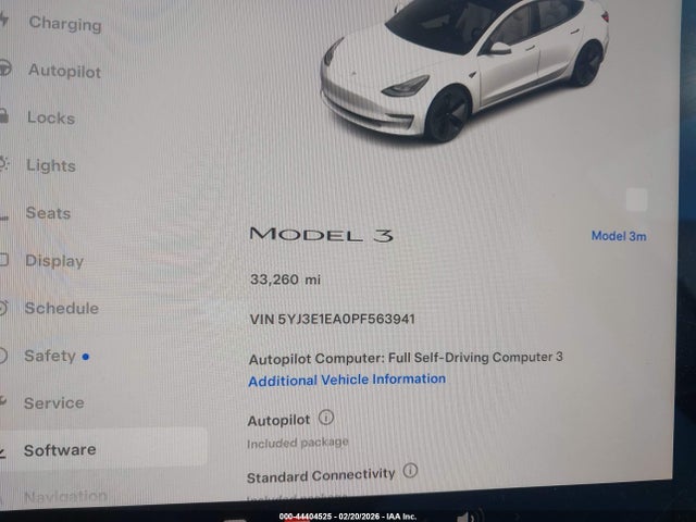 44404525 :رقم المزاد ، 5YJ3E1EA0PF563941 vin ، 2023 Tesla Model 3 Rear-wheel Drive مزاد بيع