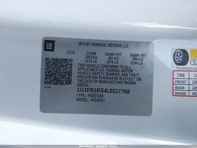 1G1FB1RS4L0117768 Chevrolet Camaro Rwd 1lt