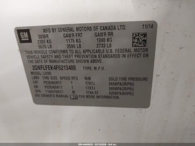 44404533 :رقم المزاد ، 2GNFLFEK4F6213488 vin ، 2015 Chevrolet Equinox 1lt مزاد بيع