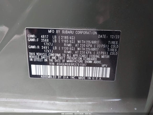 4S4GUHU69R3751587 Subaru Crosstrek Wilderness