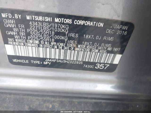 Продаж на аукціоні авто 2017 Mitsubishi Outlander Sport 2.0 Es/2.0 Le, vin: JA4AP3AU3HZ022935, номер лоту: 44404569