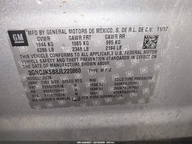 Chevrolet TRAX LS 2018 3GNCJKSB8JL220860 Image 9