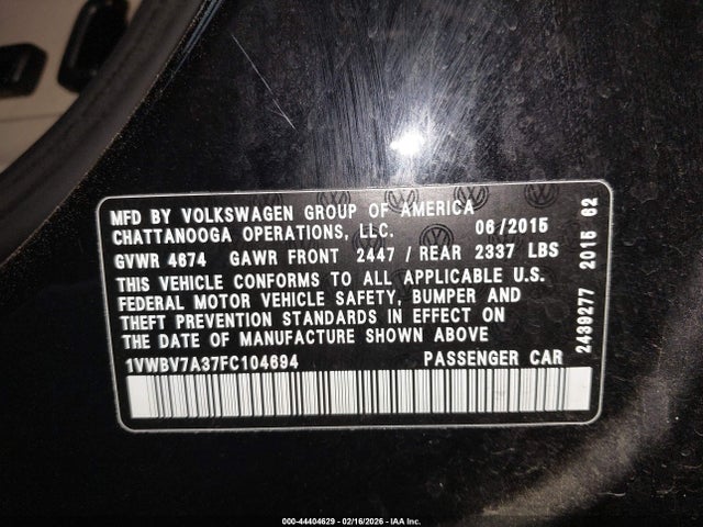 1VWBV7A37FC104694 Volkswagen Passat 2.0l Tdi Se