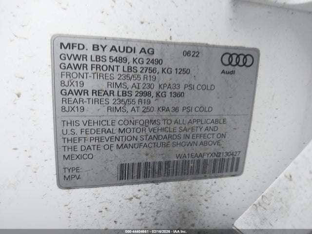 WA1EAAFYXN2130427 Audi Q5 Premium Plus 45 Tfsi S Line Quattro S Tronic