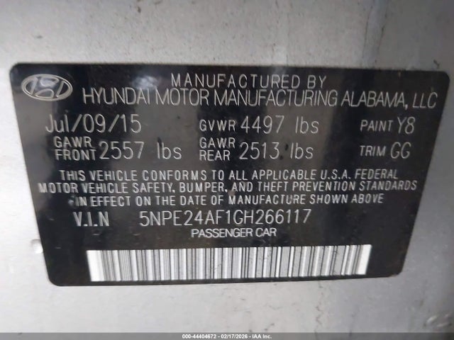 5NPE24AF1GH266117 Hyundai SONATA SE