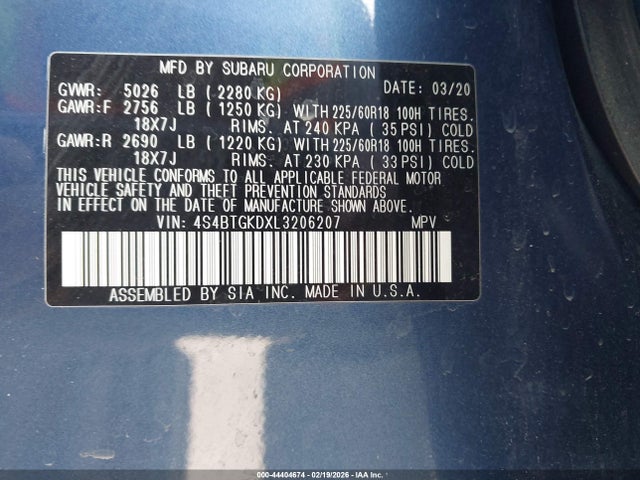 4S4BTGKDXL3206207 Subaru Outback Onyx Edition Xt