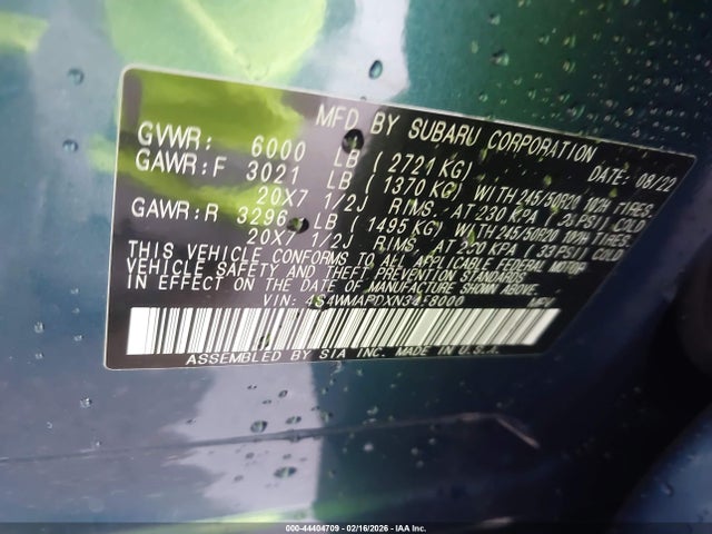 Subaru Ascent Limited 2022 4S4WMAPDXN3458000 Image 9