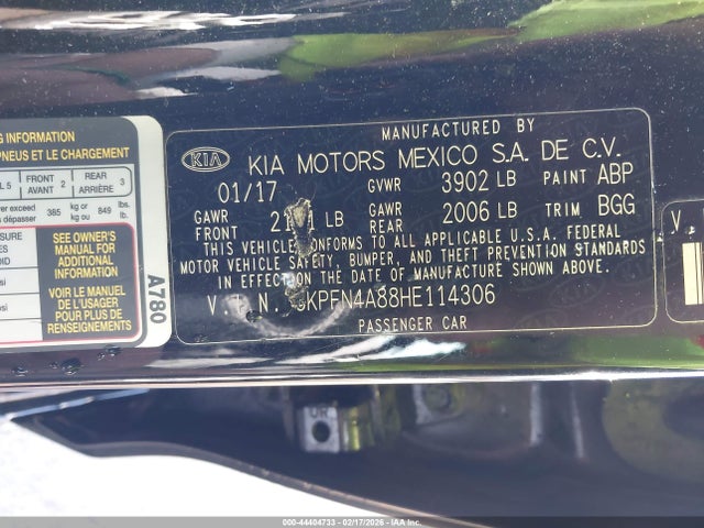 Продажа на аукционе авто 2017 Kia Forte Ex, vin: 3KPFN4A88HE114306, номер лота: 44404733