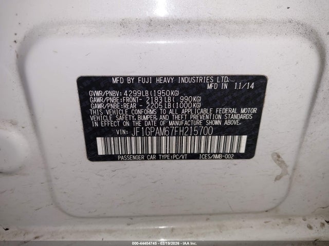 Продажа на аукционе авто 2015 Subaru Impreza 2.0i Limited, vin: JF1GPAM67FH215700, номер лота: 44404745