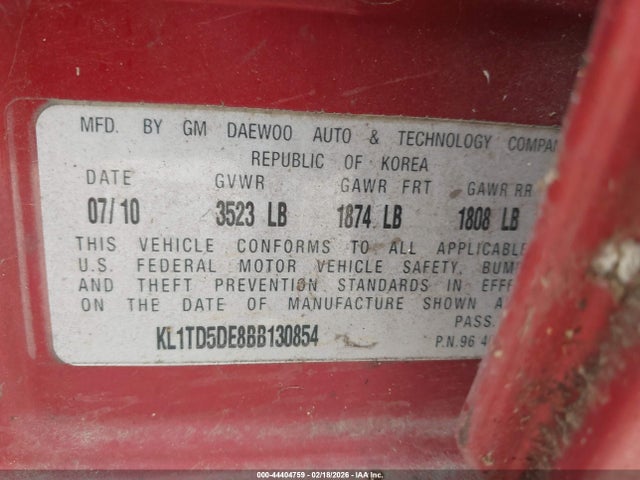 2011 CHEVROLET AVEO KL1TD5DE8BB130854 Photo 8