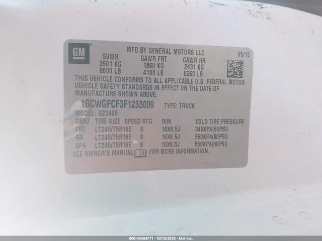 1GCWGFCF3F1233009 Chevrolet Express 2500 Work Van