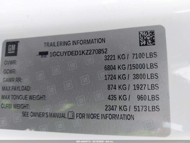 1GCUYDED1KZ270852 Chevrolet Silverado 1500 Lt