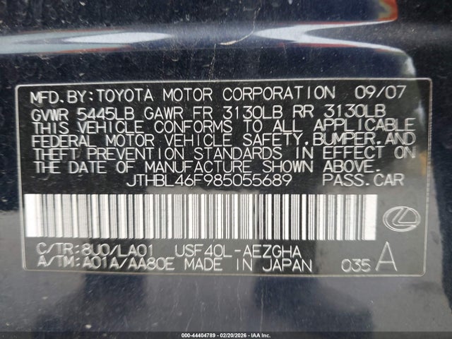 Продажа на аукционе авто 2008 Lexus Ls 460, vin: JTHBL46F985055689, номер лота: 44404789