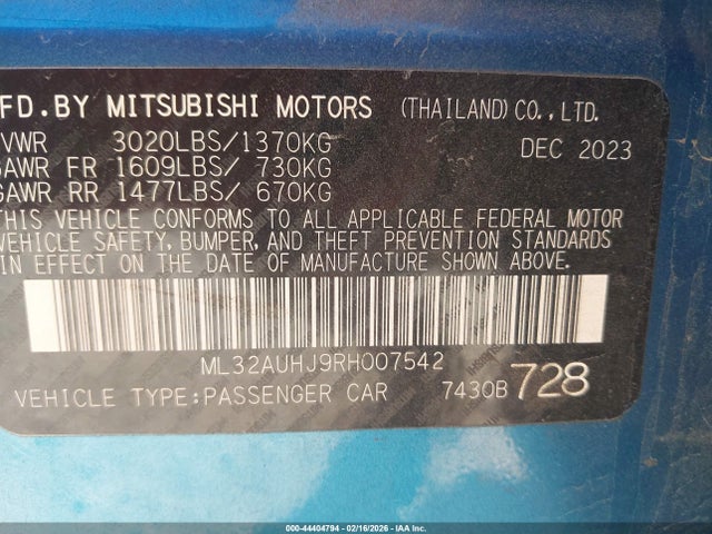 2024 MITSUBISHI MIRAGE ML32AUHJ9RH007542 Photo 8