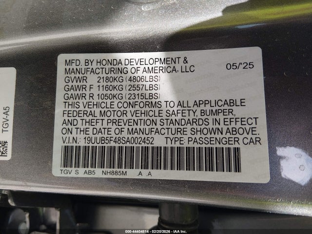 Aukcja sprzedaży 2025 Acura Tlx Technology Package, vin: 19UUB5F48SA002452, numer aukcji: 44404814