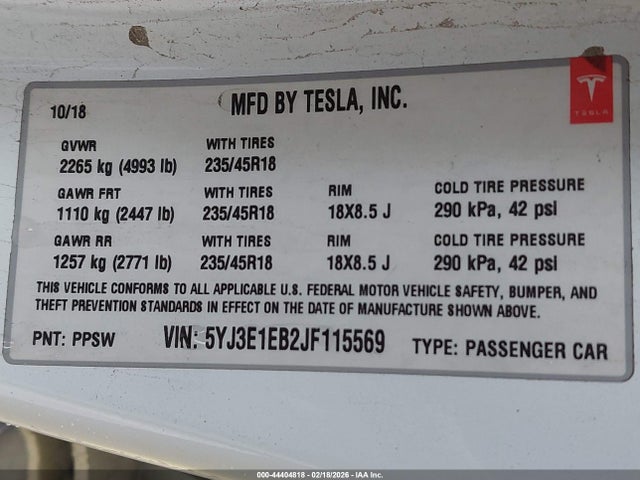 2018 TESLA MODEL 3 5YJ3E1EB2JF115569 Photo 8