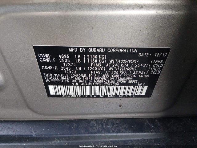 Subaru Outback 2.5i Premium 2018 4S4BSACC5J3287006 Image 9