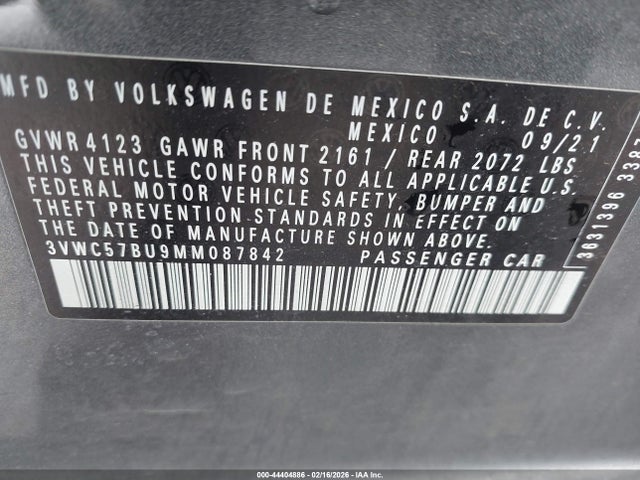 3VWC57BU9MM087842 Volkswagen Jetta 1.4t R-line/1.4t S/1.4t Se