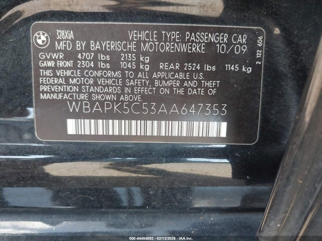 Aukcja sprzedaży 2010 Bmw 328i Xdrive, vin: WBAPK5C53AA647353, numer aukcji: 44404892